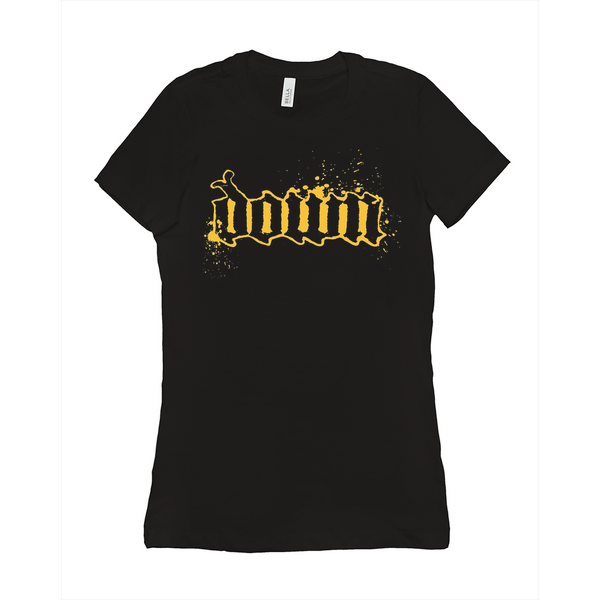 DOWN Gold Splatter Logo Women's Tee