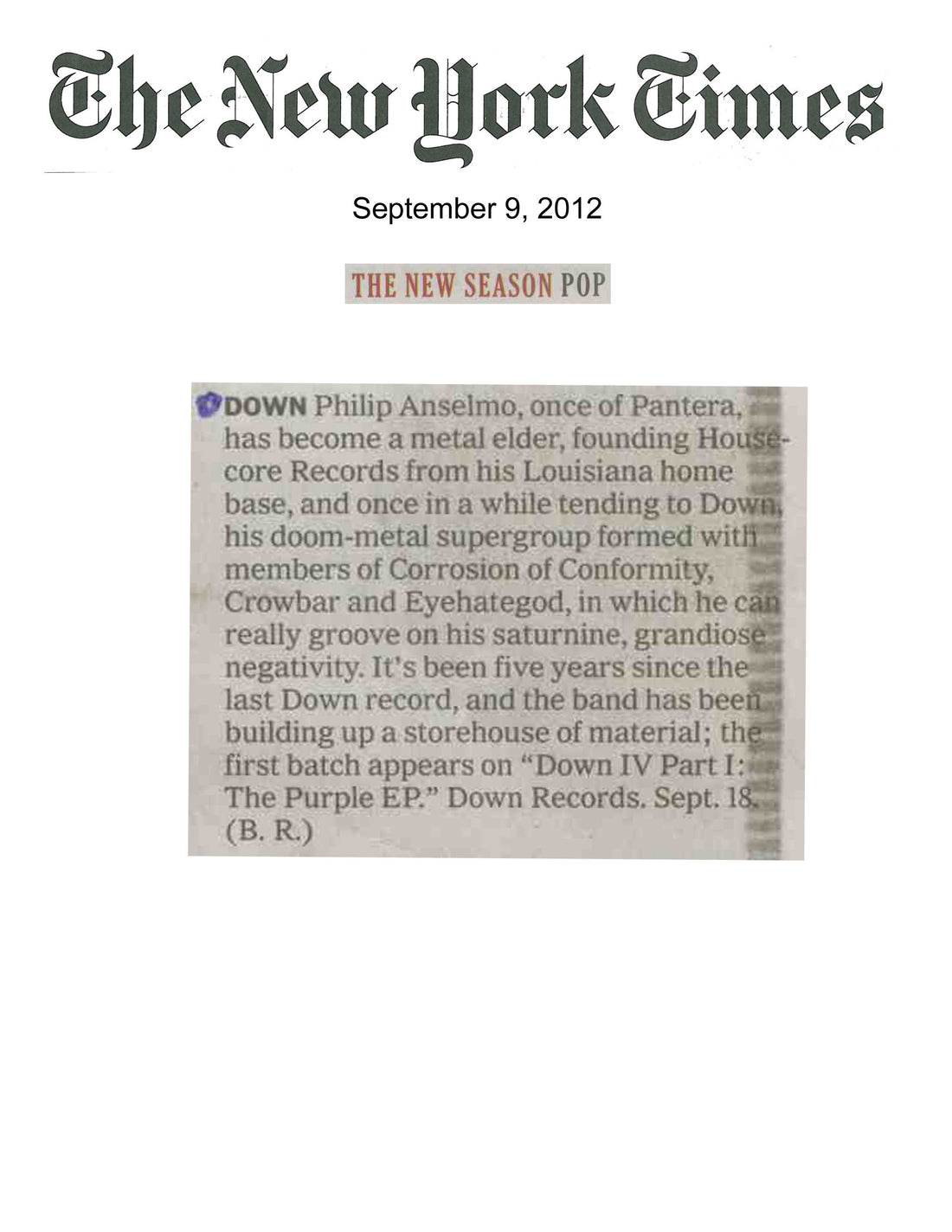 DOWN in New York Times