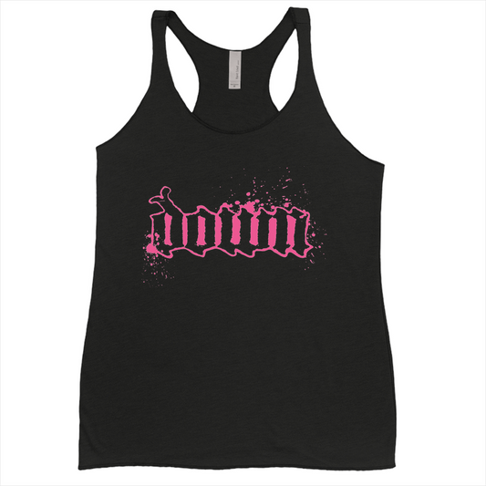 DOWN Womens Pink Splatter Logo Black Tank